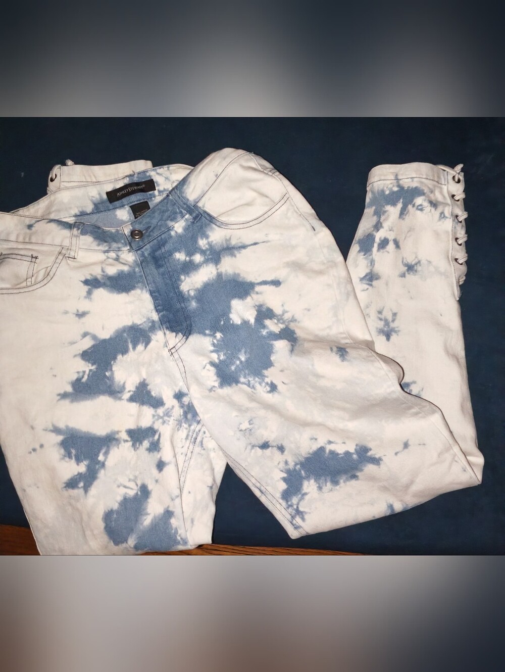 Ashley Stewart Blue & White Tie-Dye Skinny Jeans Size 12